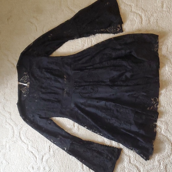 Free People Black Lace Lovers Folk Dress - Picture 2 of 5